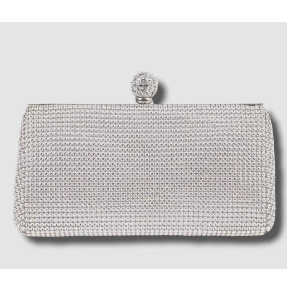Whiting & Davis Crystal Ball Clutch Dimpled Mesh Sliver Evening Purse Rhinestone